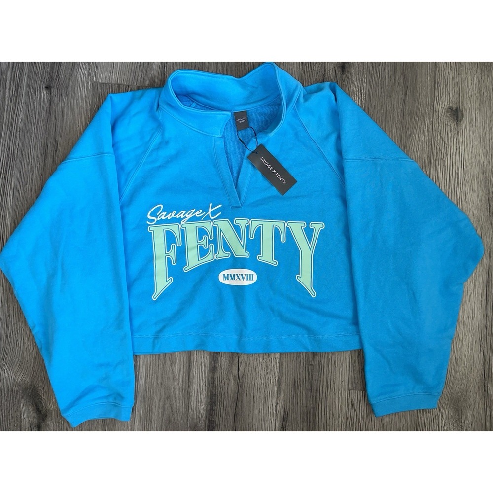 Savage X Fenty WEEKENDER TERRY LONG-SLEEVE‎ POLO Sweatshirt Size 4X Crop NWT